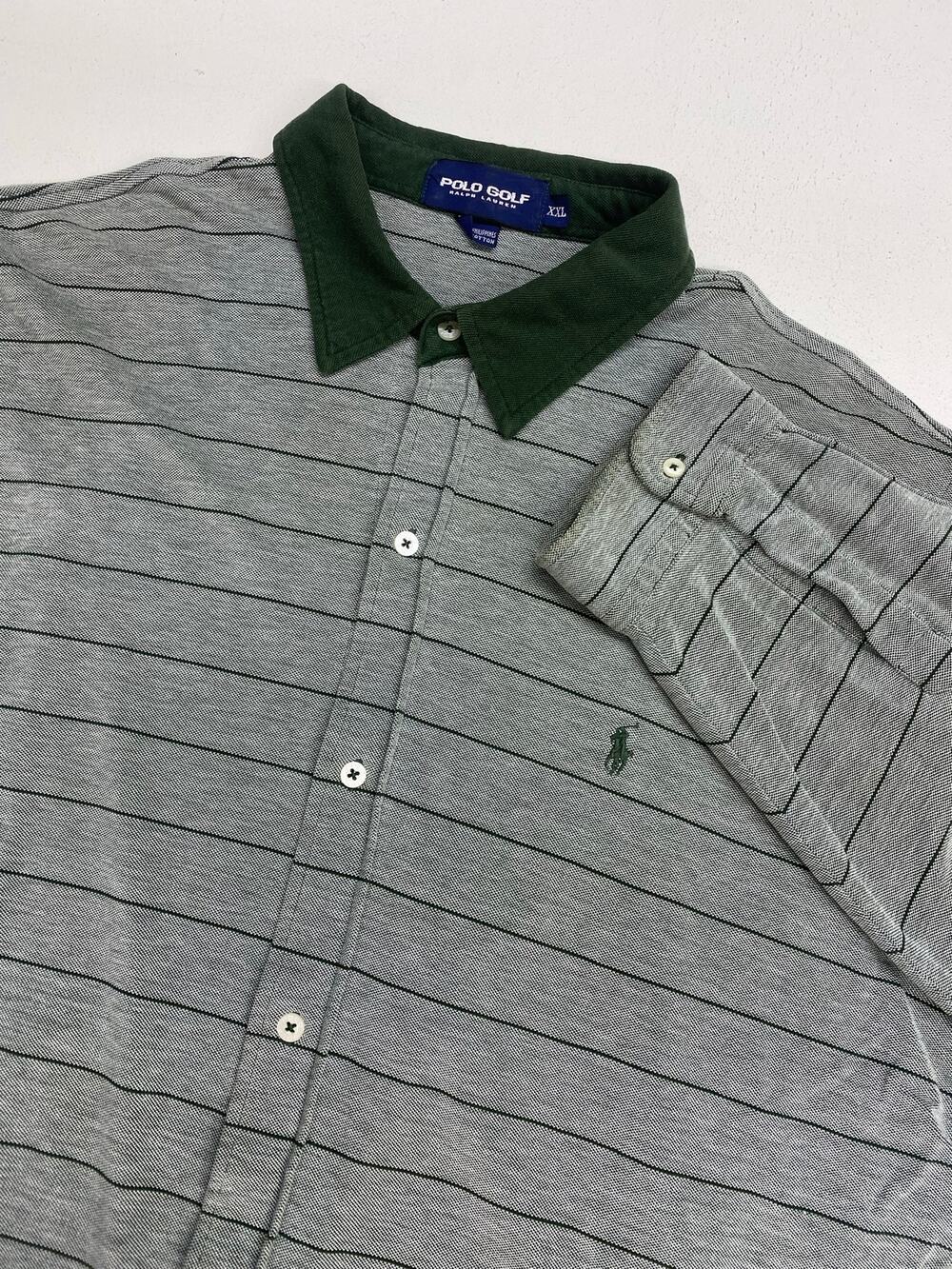 VTG 90s Polo Golf Ralph Lauren long sleeve stripe pique cotton button up shirt